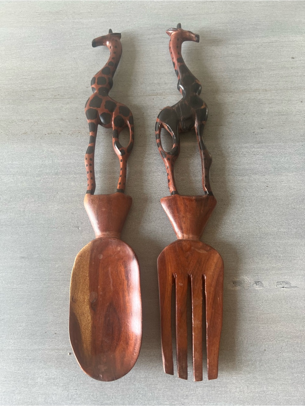 Handcrafted Wooden Giraffe Salad Serving Set - Brown